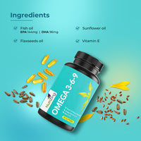 Triple Strength Omega 3 6 9 Fish Oil + Flaxseed Oil & Sunflower Oil - EPA & DHA - High Strength | 1000mg | Potent Essential Fatty Acids | Made in UK by Nutrizing Succes