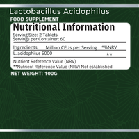 High Strength Lactobacillus Acidophilus For Optimizing the Gut Function | 5bn CFU/Serving - 120 Tablets | Easy to Swallow and Vegan | Made in UK by NutriZing