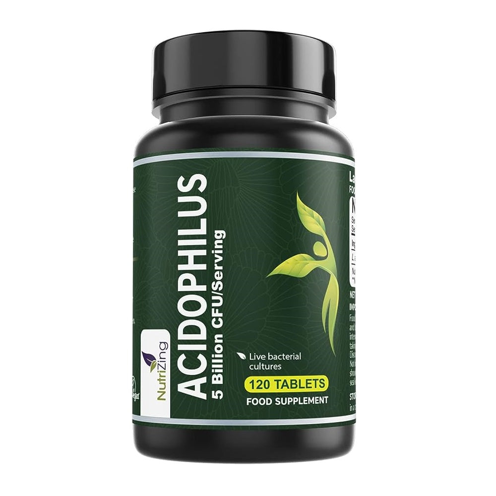 High Strength Lactobacillus Acidophilus For Optimizing the Gut Function | 5bn CFU/Serving - 120 Tablets | Easy to Swallow and Vegan | Made in UK by NutriZing